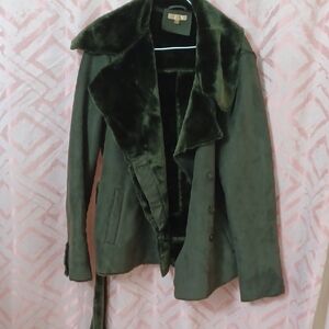Women's Olive Green Faux Fur Collar Jacket